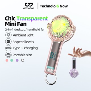 Quạt mini Goojodoq cầm tay trong suốt có đèn LED và cổng type-c 3 cấp độ điều chỉnh tốc độ gió
