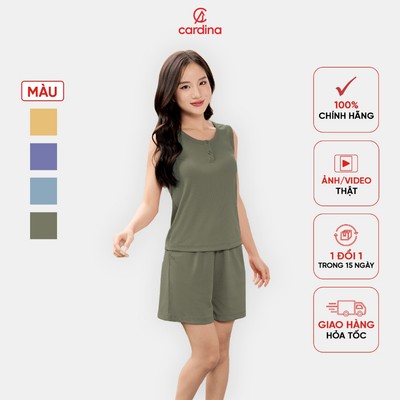 Đồ bộ nữ CARDINA chất tăm lạnh thiết kế áo sát nách cổ trụ quần đùi khỏe khoắn 5BFN05