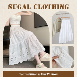 SUGAL - [HÀNG LOẠI 1] Chân Váy Midi Dáng Dài Hai Lớp Cạp Chun Chất Vải Thô Boi Thêu Hoa | CV NU 075V2