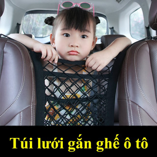  Túi lưới gắn sau ghế ô tô YIPAUTO Túi lưới vách ngăn lưng ghế ô tô đựng đồ rào chắn an toàn cho trẻ co dãn 3 ngăn 