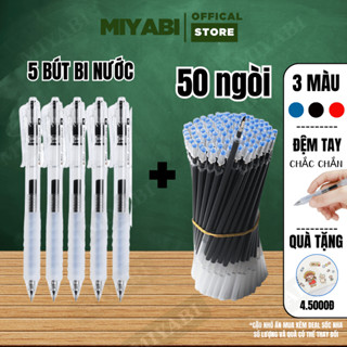 COMBO 5 bút bi nước + 50 ngòi bút bi nước ST tiêu chuẩn 0.5mm khô nhanh , combo bút gel học sinh