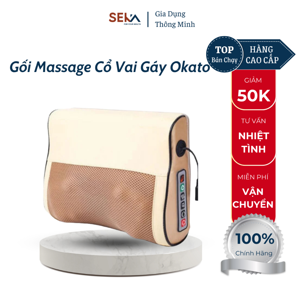 Gối Massage Cổ Vai Gáy Okato MS20 Hồng Ngoại 24W Giúp Lưu Thông Tuần Hoàn Khí Huyết