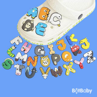 [HH] Sticker 2D, Charm gắn dép Crocs, dép sục, dép cá sấu mẫu chữ cái từ A-Z động vật