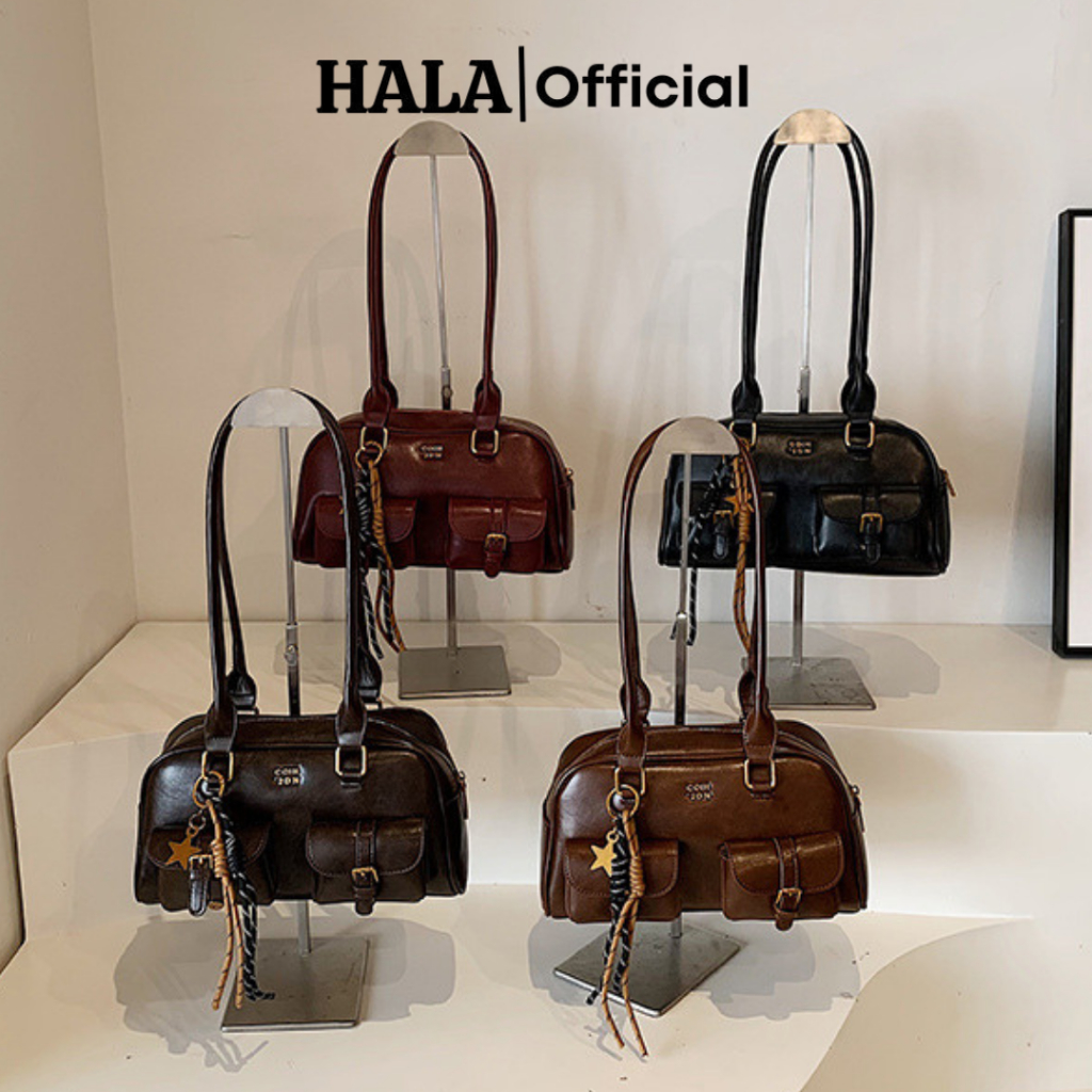 Túi xách đeo chéo đeo vai da Pu trơn mềm quai rộng HALABAG giỏ xách tay retro đi chơi đi tiệc sang chảnh 2025 Tx10
