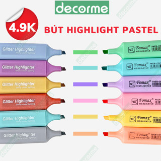 Bút highlight Fomax Decorme bút đánh dấu highlight dạ quang nhiều màu bút nhũ nhớ dòng pastel tiện dụng (lẻ 1 chiếc)