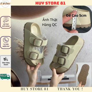 (Loại 1 Full Box) Dép Lê Nữ Quai Da Khuy Cài Đế Cao 5CM Chất Da Mềm Mại ÊM Chân Chống Trượt Hàng Quảng Châu Cao Cấp