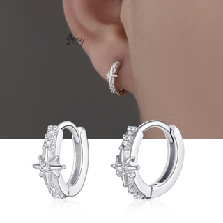 Khuyên tai nam thanh thẳng bạc S925 kế ngôi sao đính đá cực chất Starlight 2 KN150 (1 chiếc) | GEMY SILVER