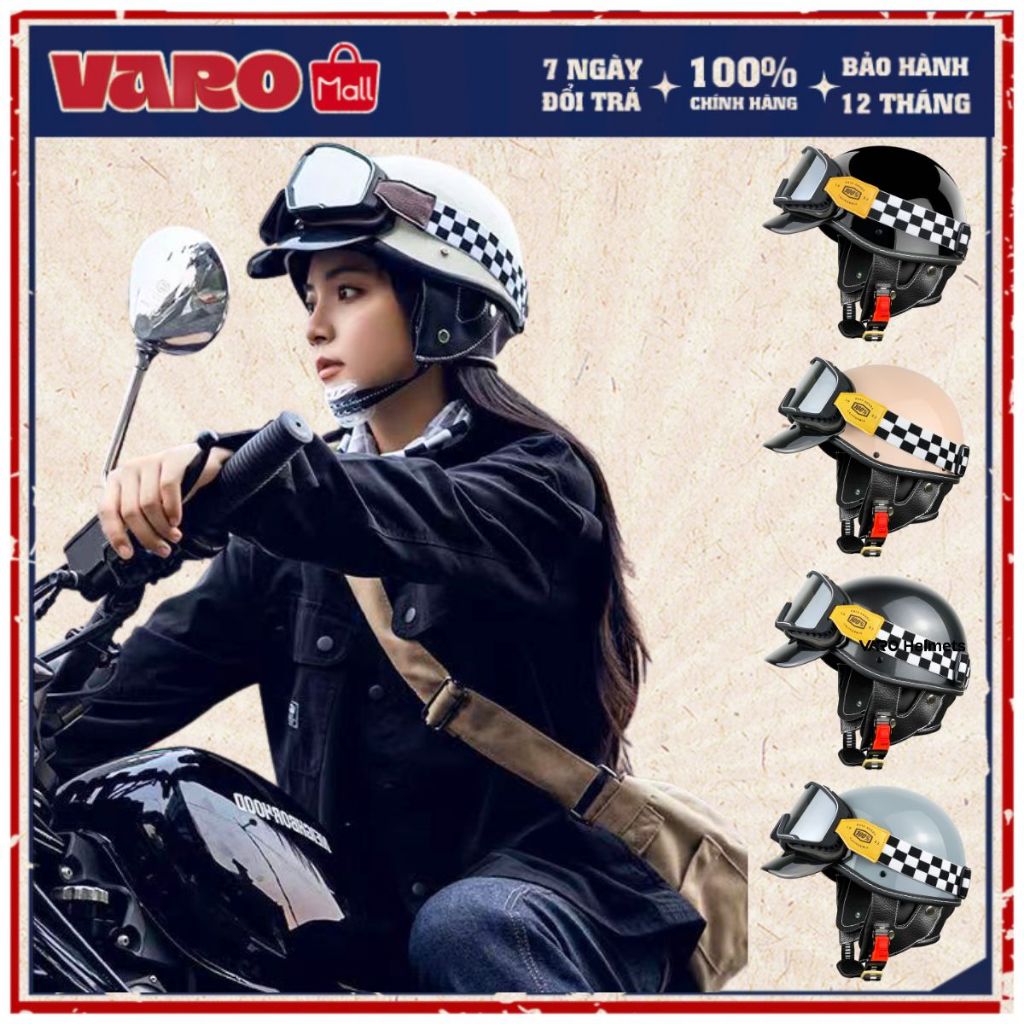 [TẶNG LƯỠI TRAI] Mũ Bảo Hiểm VARO Kraft Retro phong cách cổ điển lưỡi trai vintage