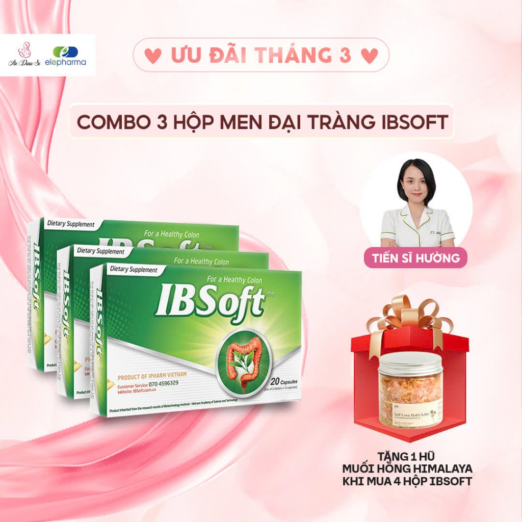Combo 3 hộp viên uống hỗ trợ chức năng đại tràng IBSoft hộp 20 viên [ MUA 4 TẶNG 1 LỌ MUỐI HỒNG ]