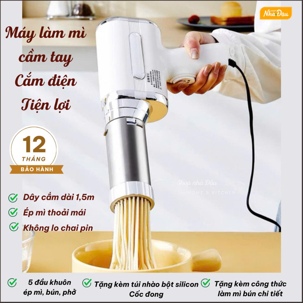 Máy làm mì tươi CẮM ĐIỆN, máy làm bún tươi tại nhà, máy ép mì cầm tay DING SHENG tiện lợi, không dùng pin, BH 12 tháng
