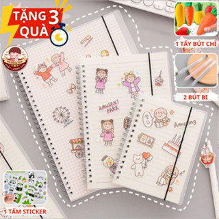 Sổ Lò Xo Kép Bìa Trong A5, B5, A4, Vở Kẻ Ngang, Ô Caro, Giấy Trắng Chống Loá Viết Chữ Đẹp