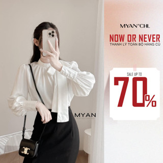MYAN DESIGN Áo Sơ Mi Cổ Nơ Lệch Chất Lụa Cao Cấp Tay Bồng Phong Cách Tiểu Thư Sang Chảnh AVN042306