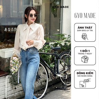  Áo sơ mi cột nơ GYOMADE® chất liệu sợi tơ may 2 lớp lót lụa habutai phong cách công sở | GA049CF 