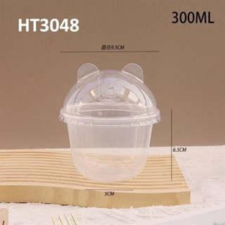  10 Cốc nhựa tròn kèm nắp tai gấu 300ML đựng bánh Mousse trà sữa 