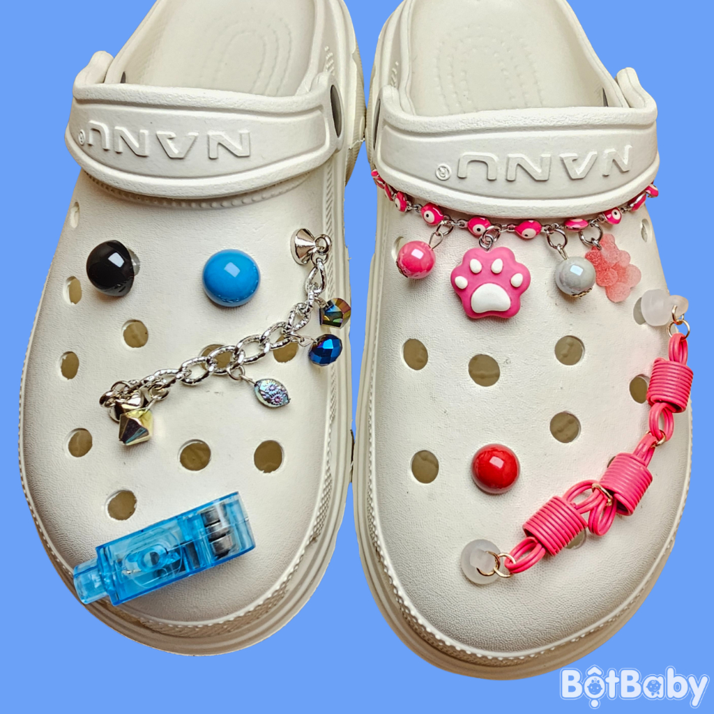 [B09] Sticker Kim loại, Charm, Jibitz dán gắn dép Crocs, dép sục, dép cá sấu nhiều mẫu