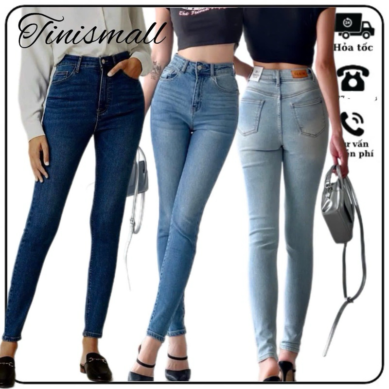 Quần Jean skinny nữ, jean dày và co giãn tốt, dài quần 96-98cm ( Tặng kèm nón ).