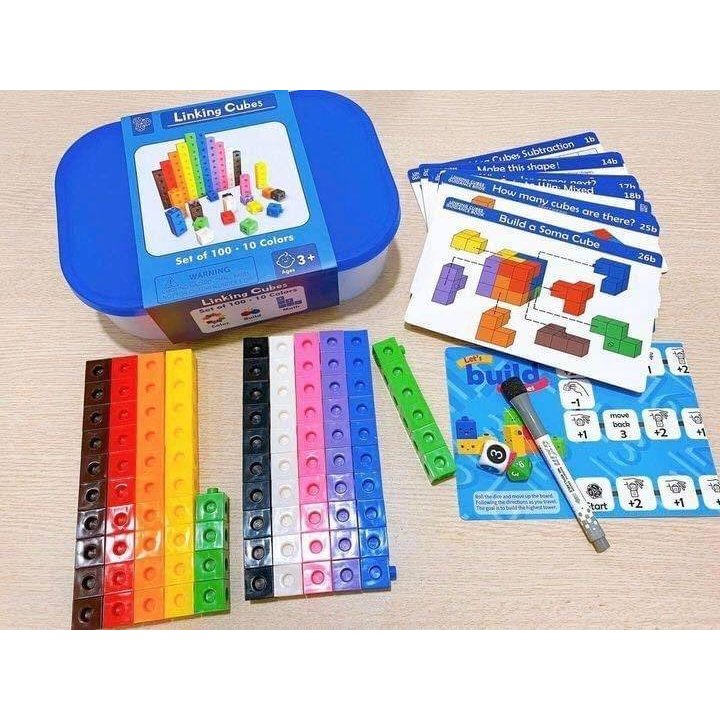 Number blocks đồ chơi học liệu toán học 100 viên 10 màu học toán bé từ 3 tuổi công trừ phạm vi 100