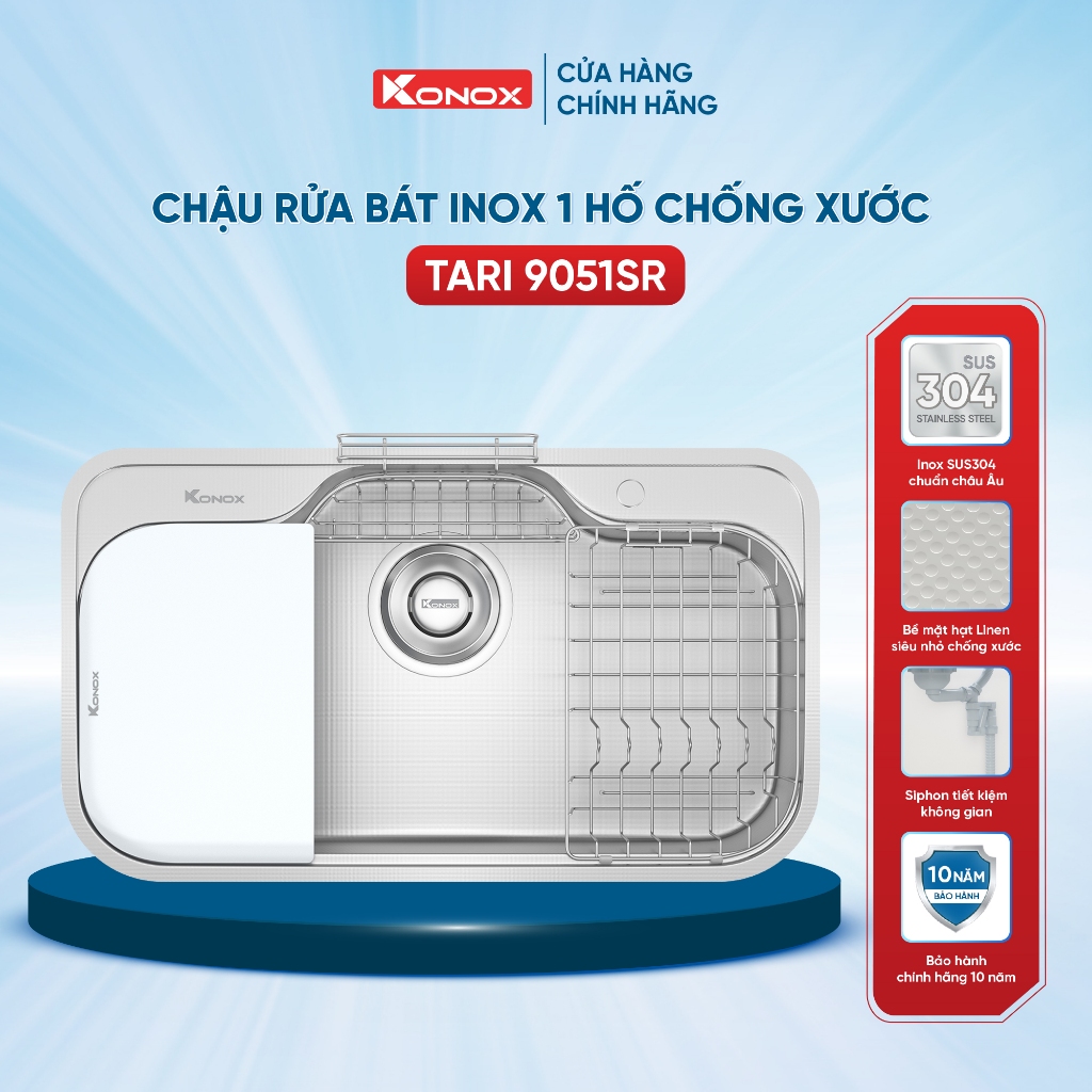 Chậu rửa bát inox 1 hố Konox TARI 9051SR phong cách Nhật bề mặt HẠT - Bảo hành 10 năm