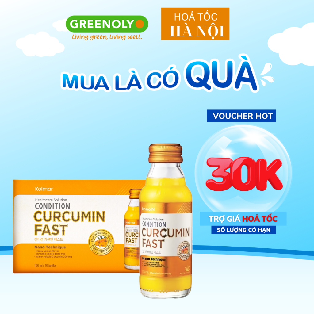 Hộp 10 chai nước tinh nghệ Nano Curcumin Condition Curcumin Fast hỗ trợ bảo vệ và tăng cường chức năng dạ dày