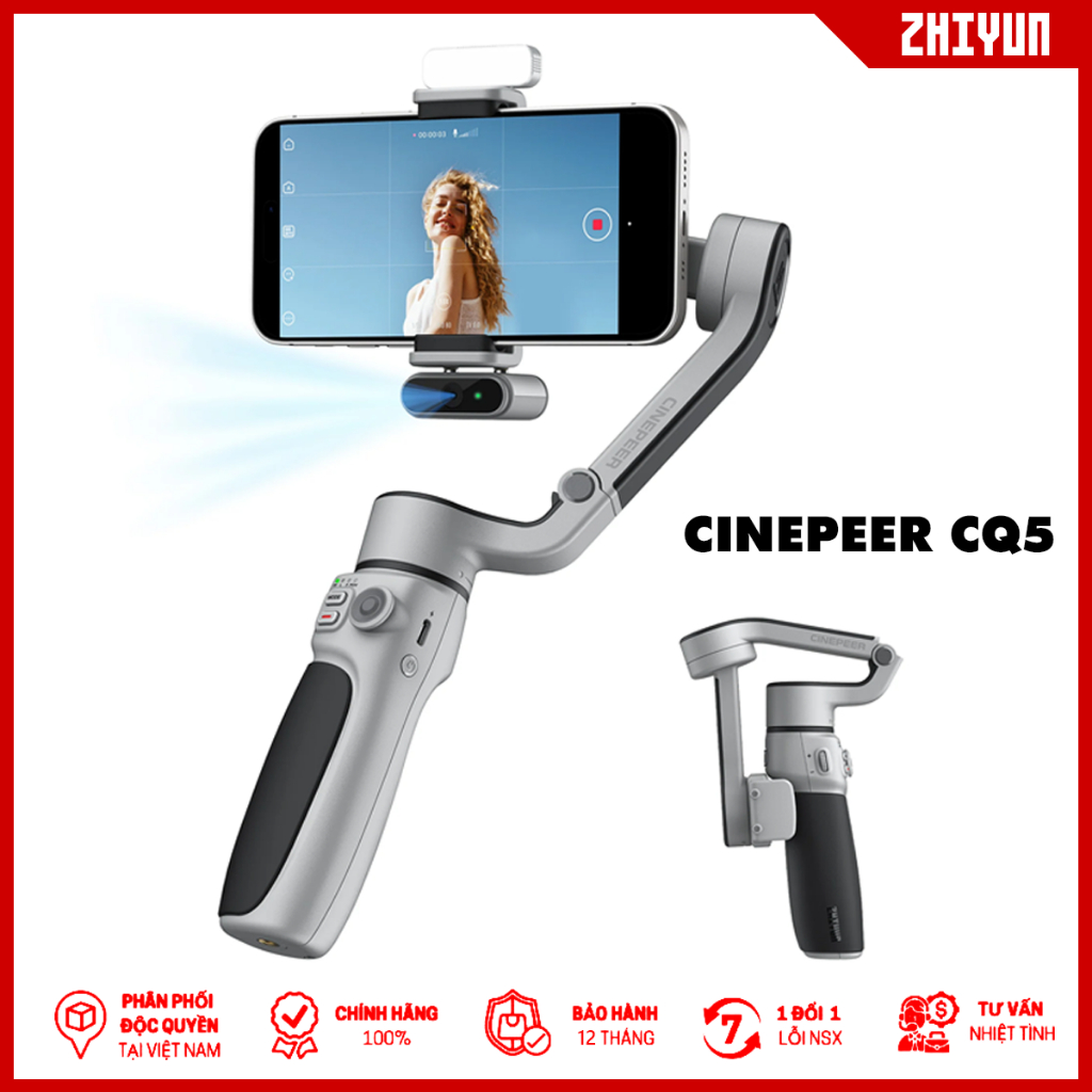 GIMBAL ZHIYUN CINEPEER CQ5 - Tay Cầm Chống Rung 3 Trục, AI Tracking, Đèn Trợ Sáng Tích Hợp Dành Cho 