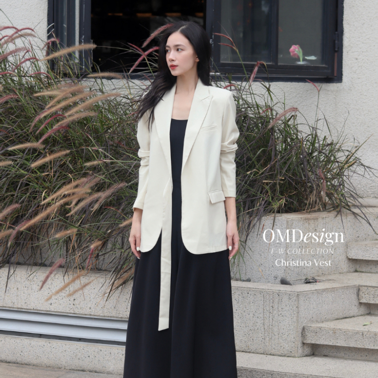 Set áo vest/blazer có đai lưng và quần ống suông cạp cao - Christina Vest (+15% phí sàn) - By OM Des