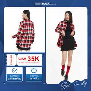 NINOMAXX Áo sơ mi caro nữ form rộng thời trang chất vải cotton 2207047