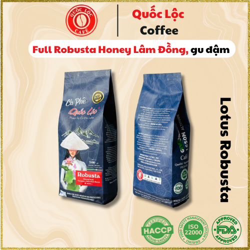  Cà Phê Rang Xay Lotus Robusta 500g - Pha Phin & Pha Máy - Quốc Lộc 