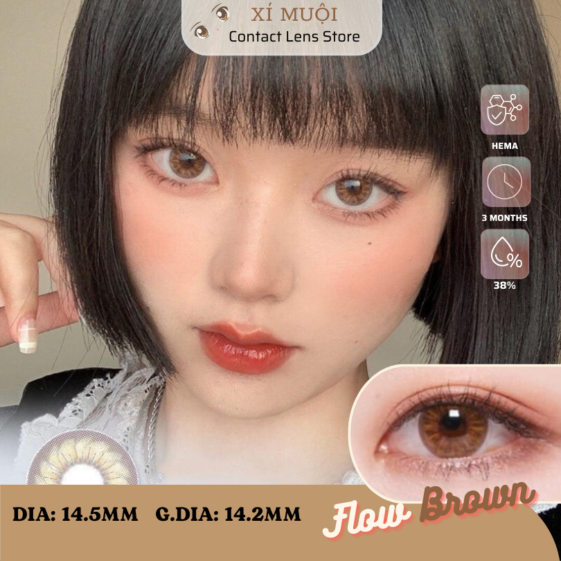Lens Mắt Màu Nâu Giãn Vừa Flow Có Cận