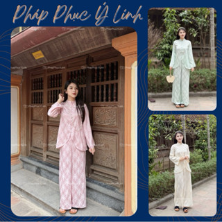  Bộ pháp phục gấm tiểu thư cúc bọc nữ - Đồ lam đi lễ chùa lót hầu nữ - B96 