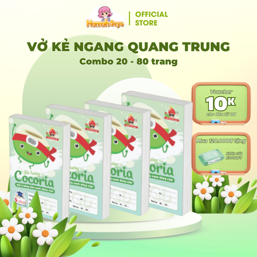 Combo 20 quyển vở kẻ ngang QT bề mặt giấy làng mịn, giấy viết êm tay, dòng kẻ ngang sắc nét