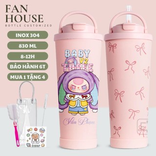 Ly giữ nhiệt Pastel v2 ống hút trà sữa chân trâu 830ml bình giữ nhiệt Fan House inox 304 khắc tên