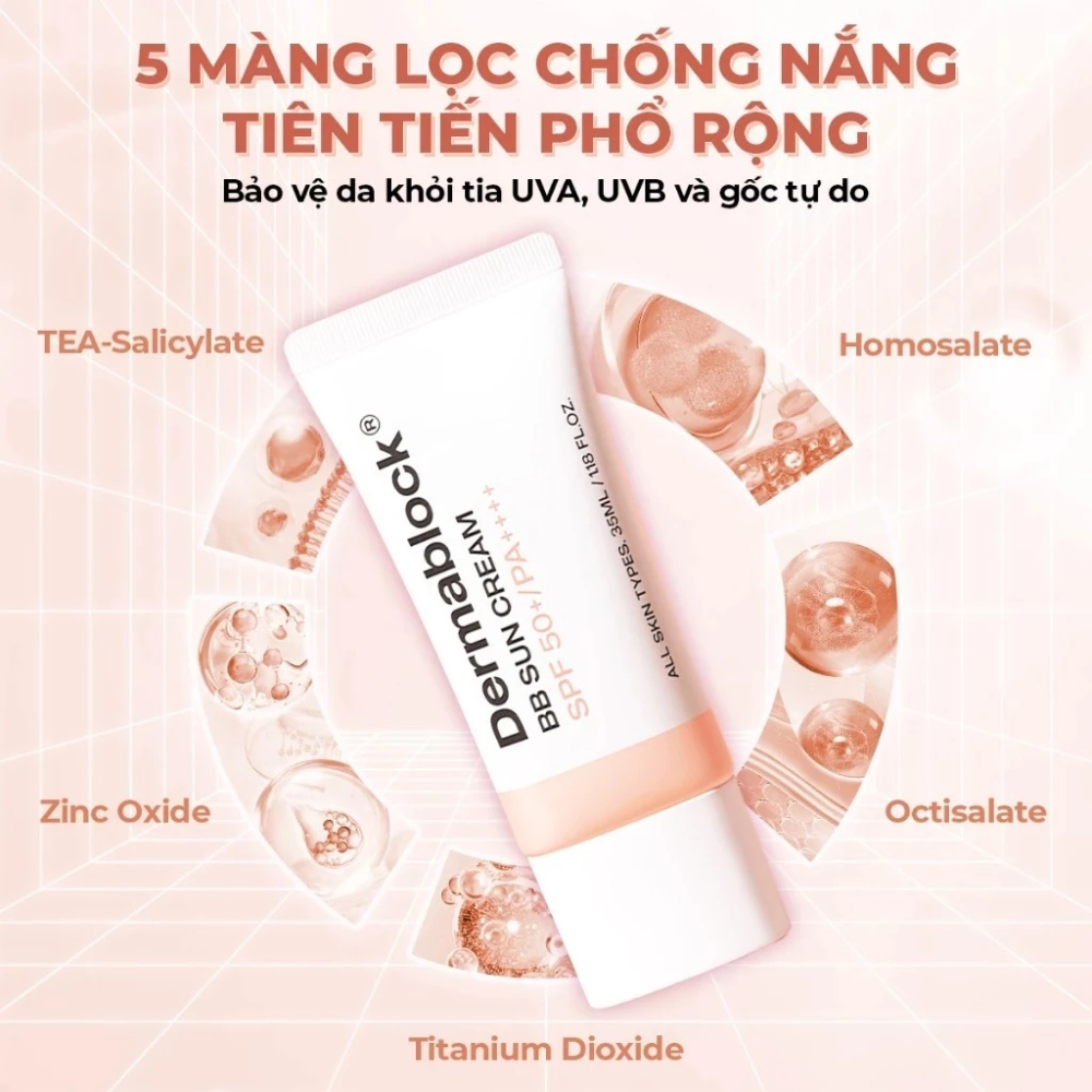 Kem chống nắng Nâng tone, Kiềm Dầu, Dưỡng Ẩm Dermablock Sun Cream SPF50+ PA++++ 35ml