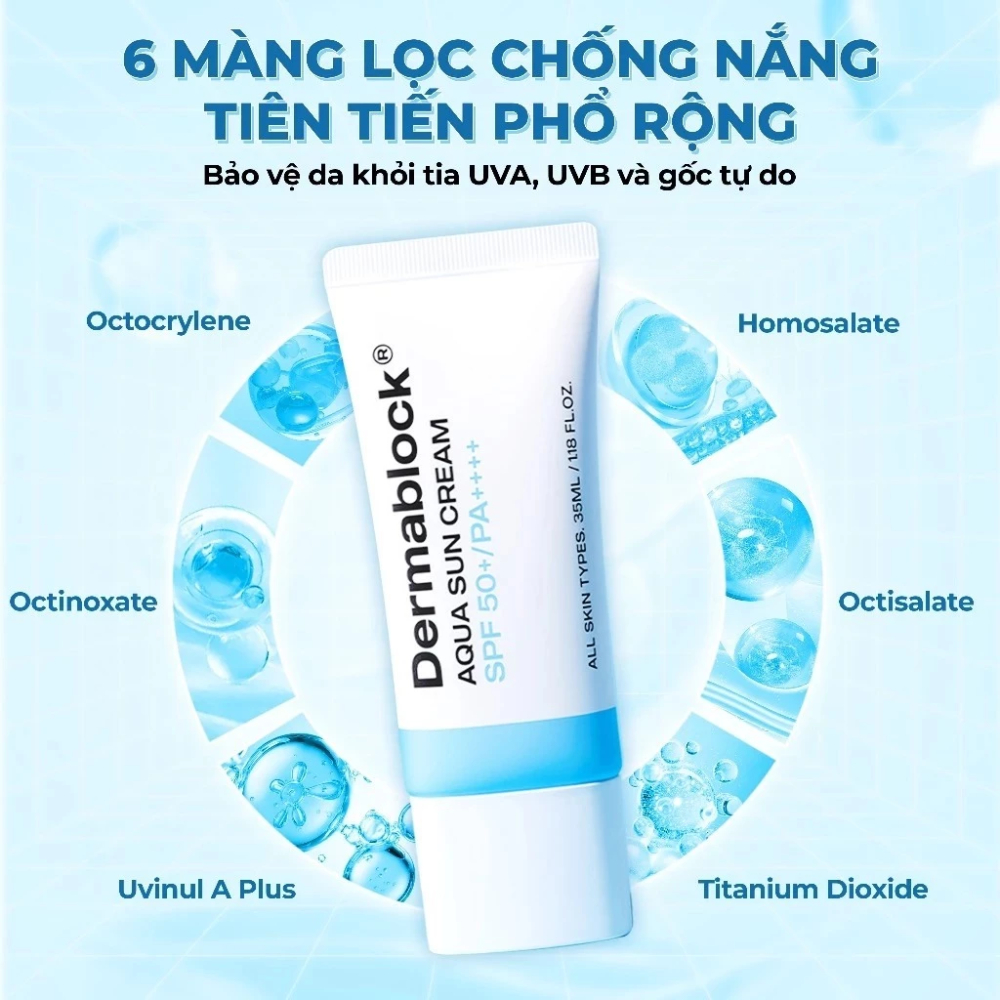Kem chống nắng Nâng tone, Kiềm Dầu, Dưỡng Ẩm Dermablock Sun Cream SPF50+ PA++++ 35ml