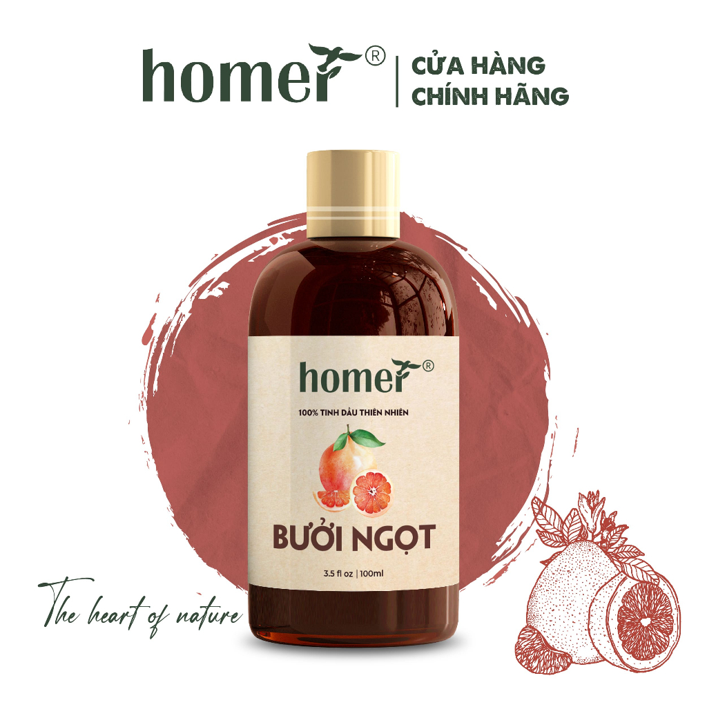Tinh dầu Vỏ Bưởi Mỹ Homer 20ml/100ml - Grapefruit Essential Oil - đạt chuẩn chất lượng kiểm định