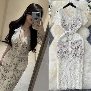 Váy X63 ren body  dáng dài kèm belt