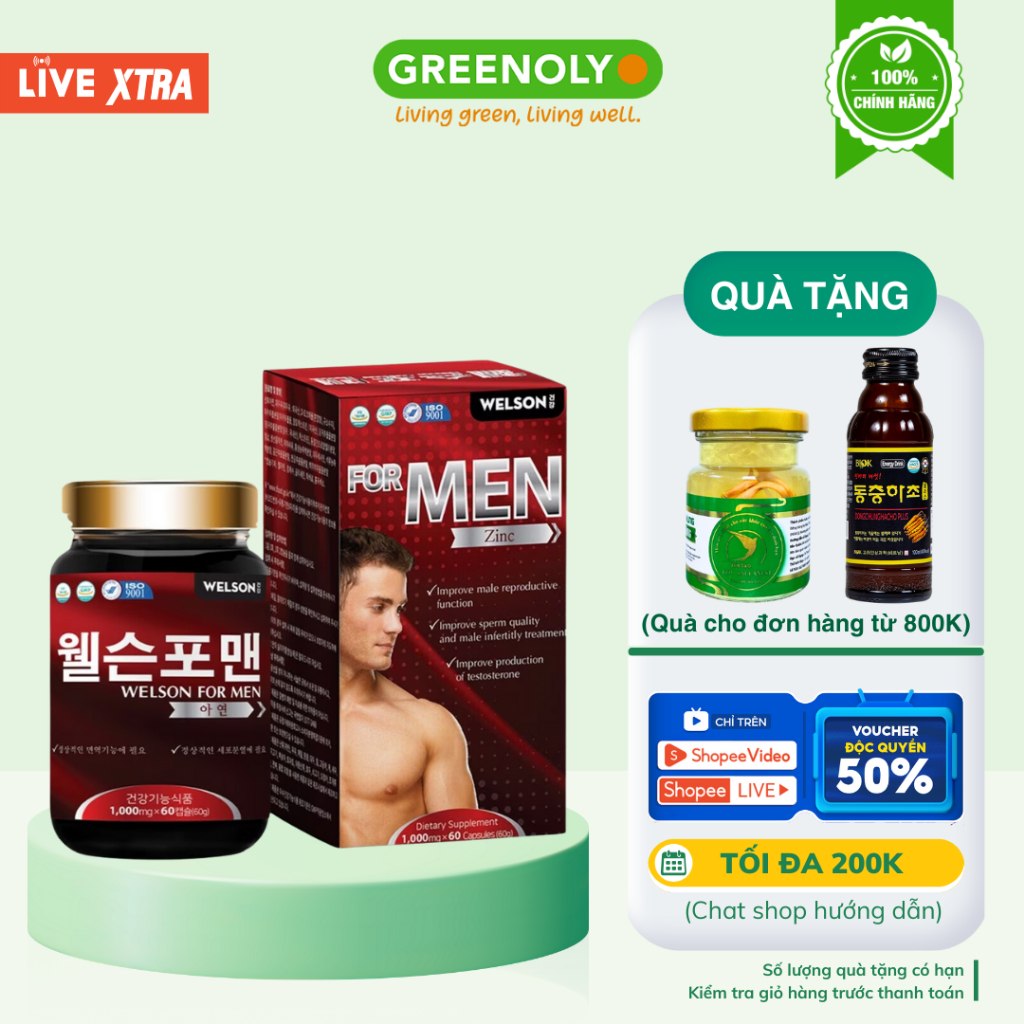 Tăng Cường Sinh Lý Nam Bổ Thận Tráng Dương Welson For Men Hộp 60 viên