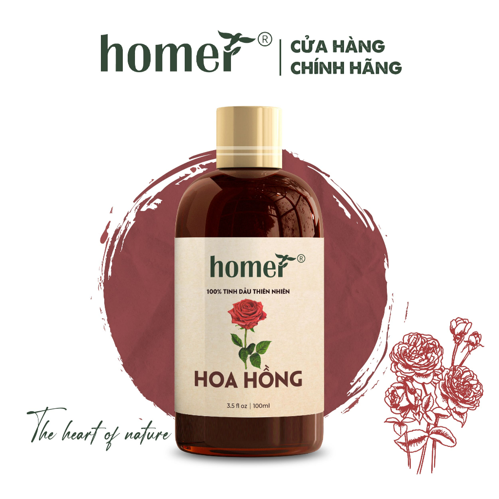 Tinh dầu Hoa Hồng Bungari Homer 20ml/100ml - Rose Essential Oil - đạt chuẩn chất lượng kiểm định