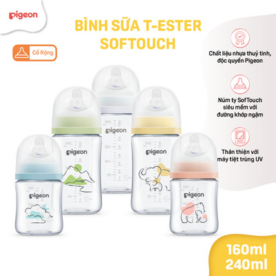 [T-ESTER] Bình sữa Pigeon chống đầy hơi cổ rộng cho bé sơ sinh núm ti siêu mềm chống sặc chính hãng