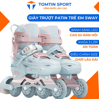  Giày patin trẻ em bánh cao su sáng led - Hãng Sway T2A - Tặng bảo hộ chân tay cho bé trai gái làm quà tặng sinh nhật 