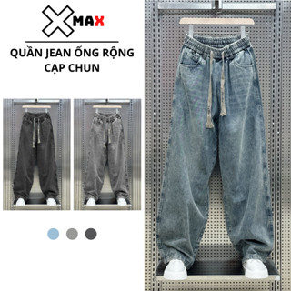 Quần jean ống rộng cạp chun nam XMAX vải denim cao cấp mềm co dãn dáng suông form rộng bo gấu B151