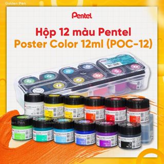 Bộ 12 Màu Poster Pentel POC-12E Dạng Hộp Nhựa 12ML Thiết Kế Nhỏ Gọn Tiện Lợi Màu Sắc Tươi Sáng