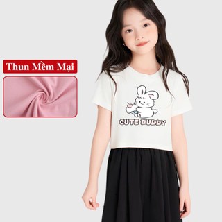 Áo Thun Croptop Tay Ngắn Bé Gái Kookoo In Hinh Thỏ Cute, Áo Croptop Ngắn Tay Cho Bé Gái