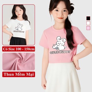 Áo Thun Croptop Tay Ngắn Bé Gái Kookoo In Hinh Thỏ Cute, Áo Croptop Ngắn Tay Cho Bé Gái