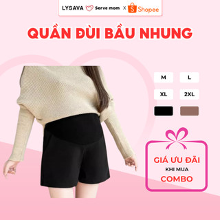  Quần đùi bầu quần short bầu chất nhung trơn cao cấp mềm mịn co dãn thoải mái mặc đi chơi tiệc Lysava QD4 
