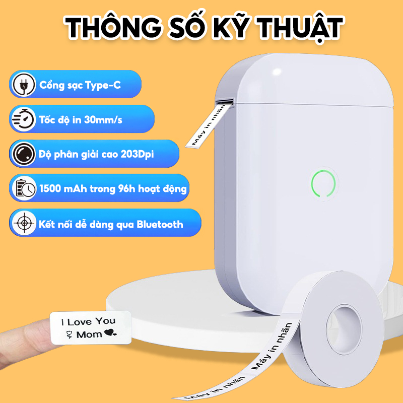 Máy in nhiệt mini cầm tay Aiyin D11 kết nối bluetooth in mã QR, barcode mã vạch, ghi chú