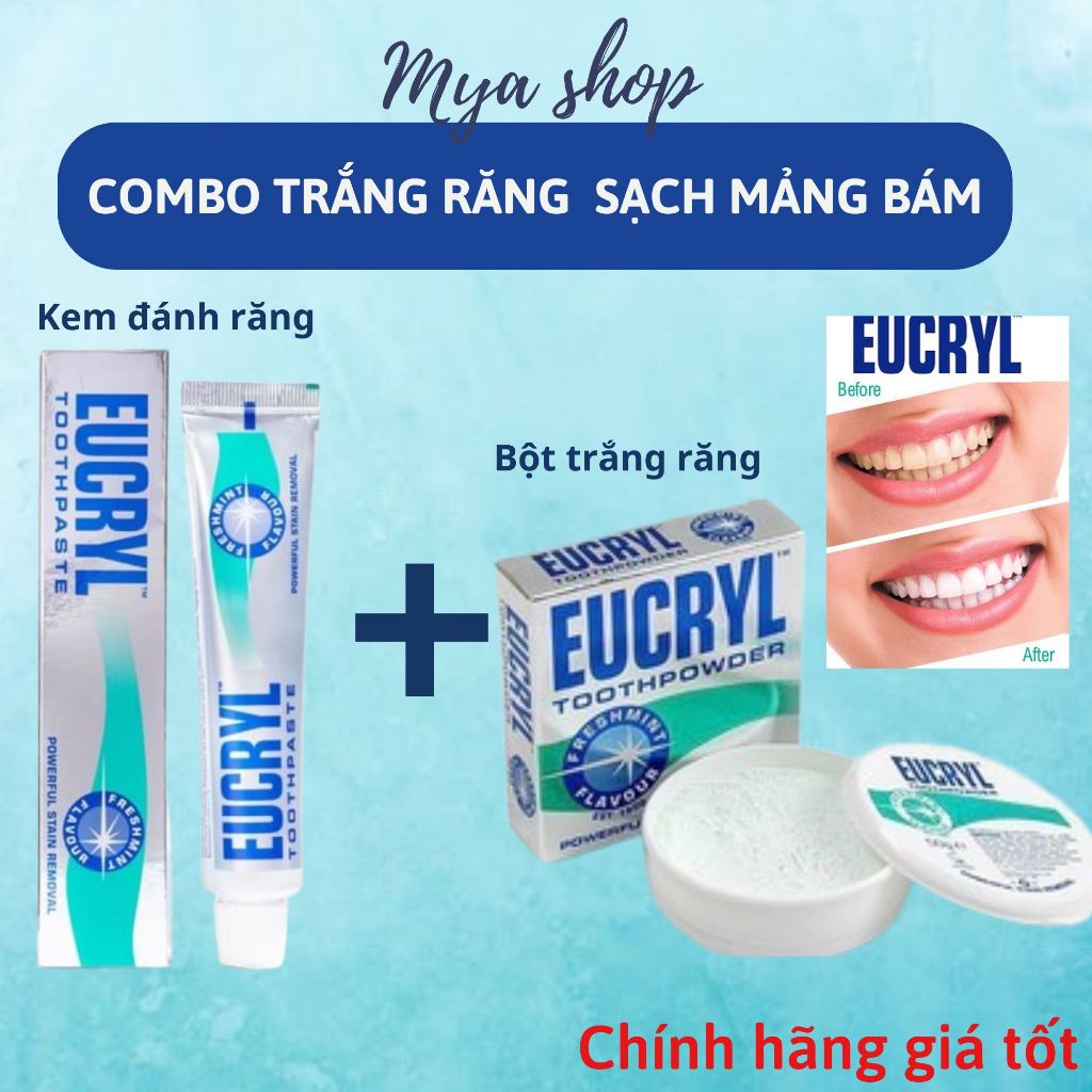 [SIU TRẮNG RĂNG ]Eucryl Bột trắng răng và kem đánh răng  Eucryl giúp răng trắng sáng