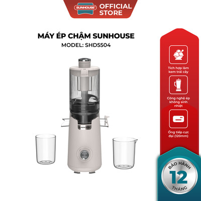 Máy ép chậm làm kem SUNHOUSE SHD5504 - Công suất lớn 200W ép khỏe, kiệt bã - Ống tiếp dẫn to ép cả quả - Dễ vệ sinh