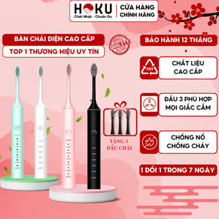 Bàn chải điện đa năng HOKU SONIC X-5 máy đánh răng chăm sóc nướu khung kim loại tặng kèm 4 đầu chải BCD01