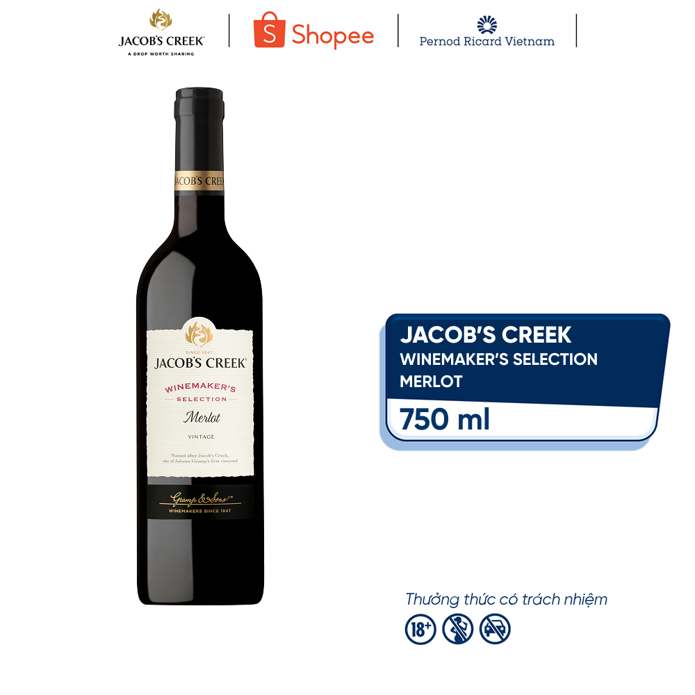 Rượu Vang Đỏ Jacob Creek Winemaker's Collection Merlot nồng độ Alc 14% 750ml Không Kèm Hộp