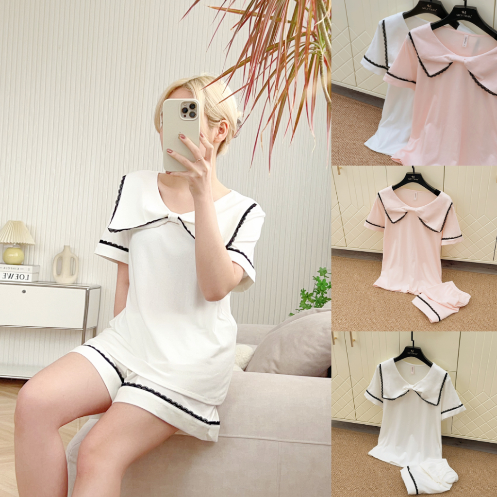 ĐỒ NGỦ  PIJAMA NỮ LỤA SATIN CAO CẤP TAY NGẮN QUẦN NGẮN COTTON KHÁNG KHUẨN 7A CAO CẤP MEY TRẦN